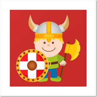 Cute Little Viking Warrior Cartoon Illustration Posters and Art